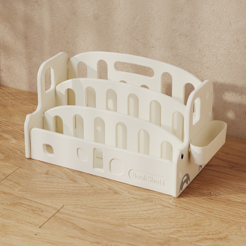 Étagère à livres/Bibliothèque pour enfants à trois compartiments en plastique blanc cassé
