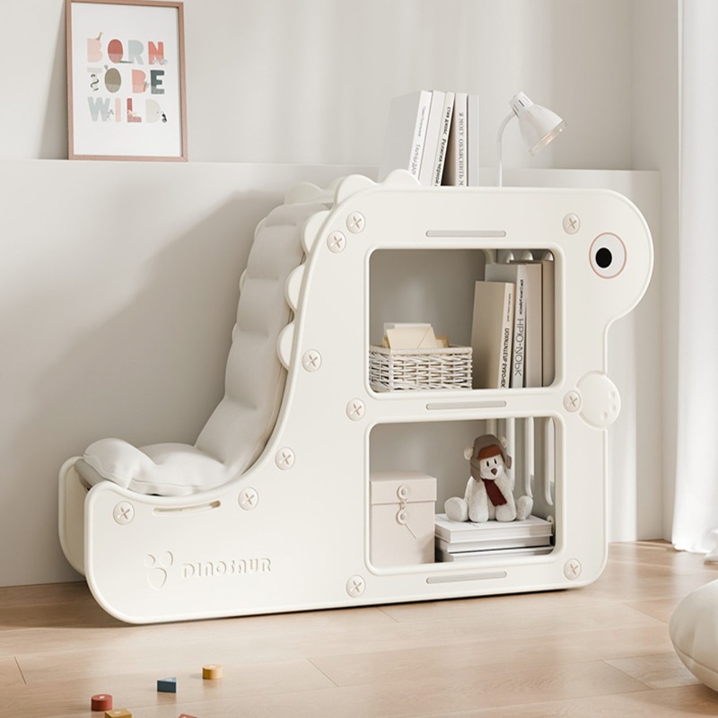 Étagère/Meuble de rangement 2-en-1 Dinosaure avec toboggan d'intérieur et matelas