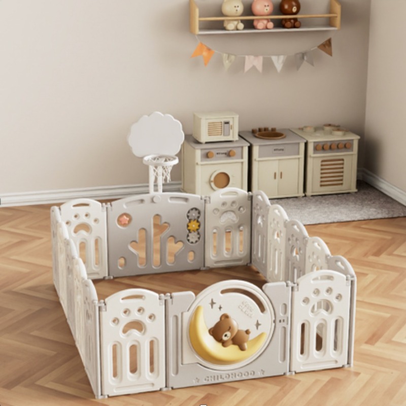 Parc Bébé Modulable avec Décor "Enfance" et Coin Cuisine